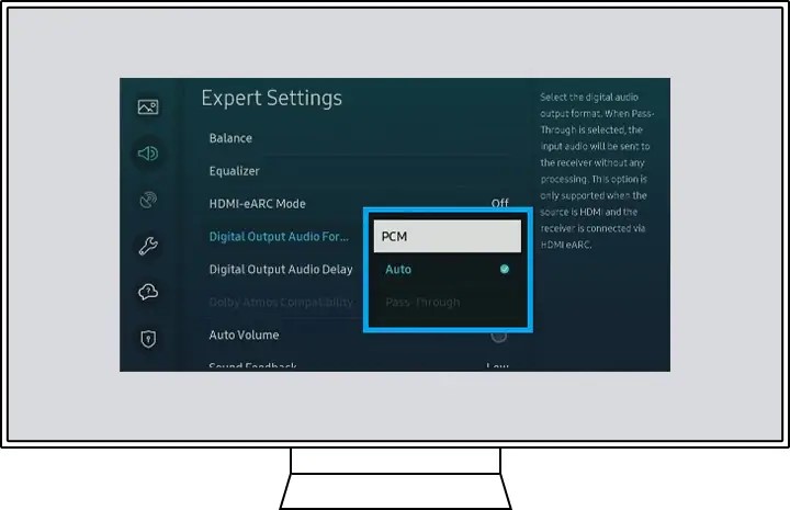 turn on pcm on your tv setting