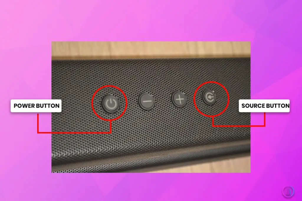 press Source and Power button on jbl soundbar