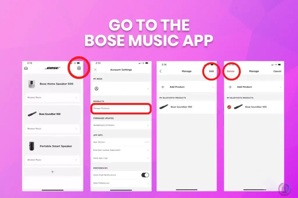 go to the bose music 1 to 4 steps