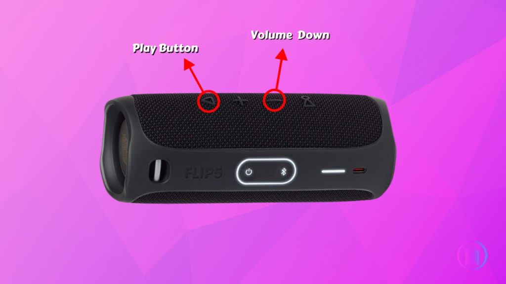 pressing the volume down and the play button on jbl flip 5