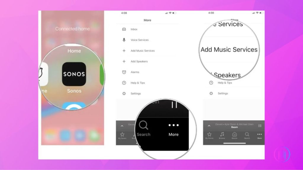 how to connect sonos to iphone through Sonos App 